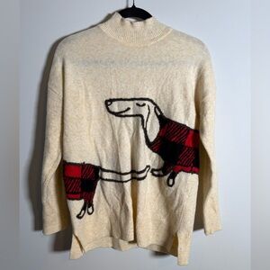Loft Dachshund Sweater Buffalo Plaid Dog Turtleneck Cozy Graphic Knit Pullover M
